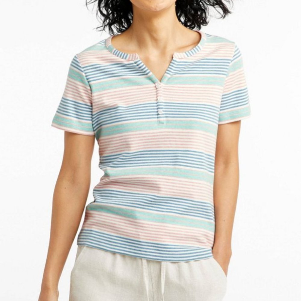 L.L.Bean Tee, Short-Sleeve Splitneck Henley, Stripe